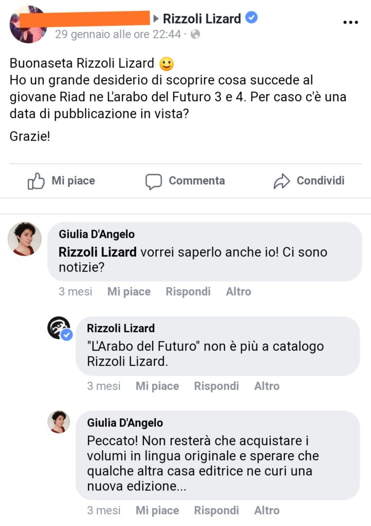 Mio caro fumetto... - Post di facebook sulla pagina di Rizzoli Lizard