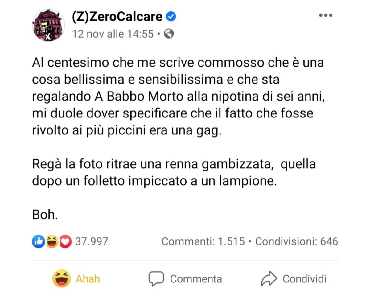 Mio caro fumetto... - Zerocarlcare avverte che A Babbo morto non è adatto ai bambini