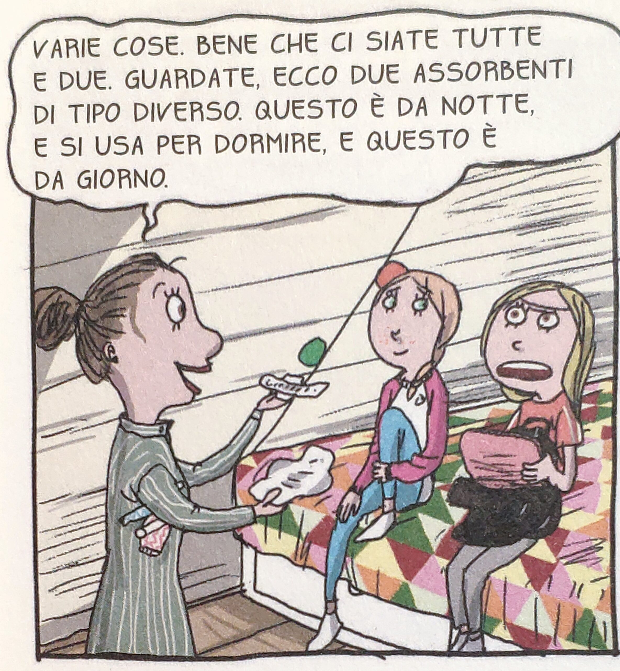 Mio caro fumetto... - Mamma che spiega l'utilizzo dei diversi assorbenti